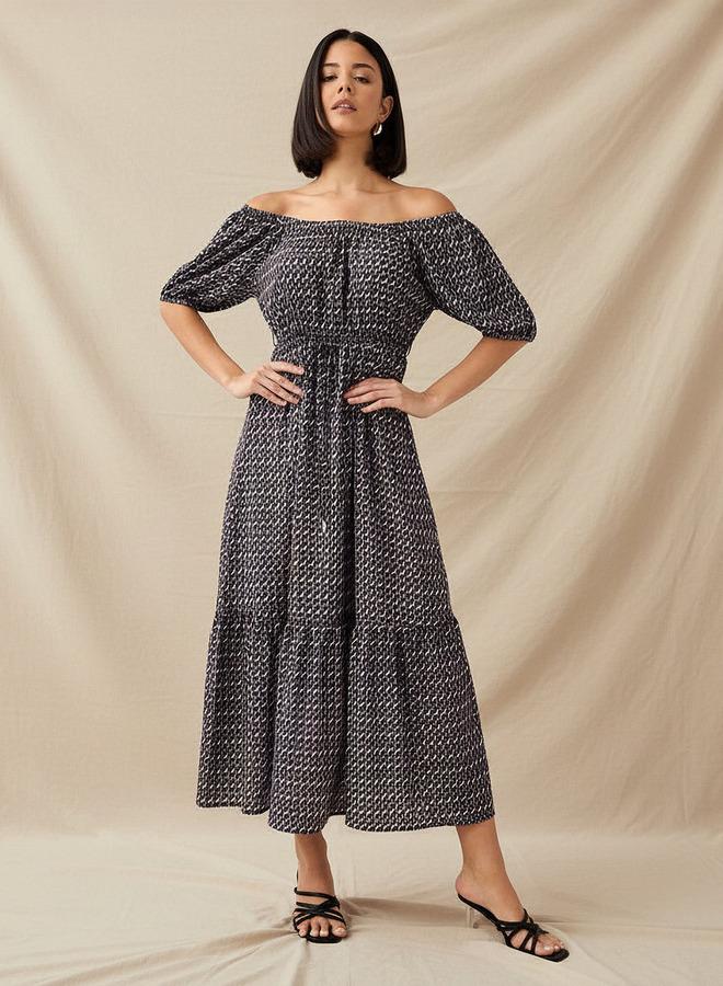 Splash FAV Cassie Printed Off Shoulder Women Dress with Tie-Ups - Image 1