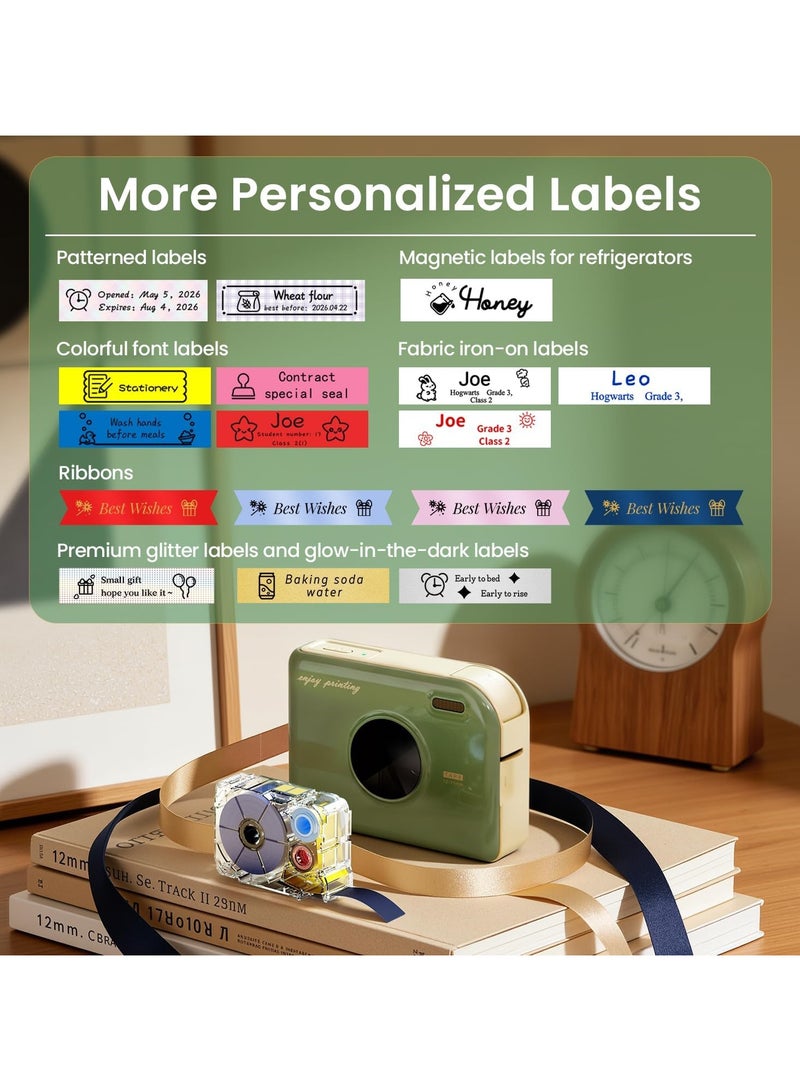 general Label printer with waterproof labels; Bluetooth mini label printer with 12mm x 0.47mm white tape; rechargeable portable ribbon printer for gift wrapping; fabric name tags; suitable for indoor and outdoor use - Image 2