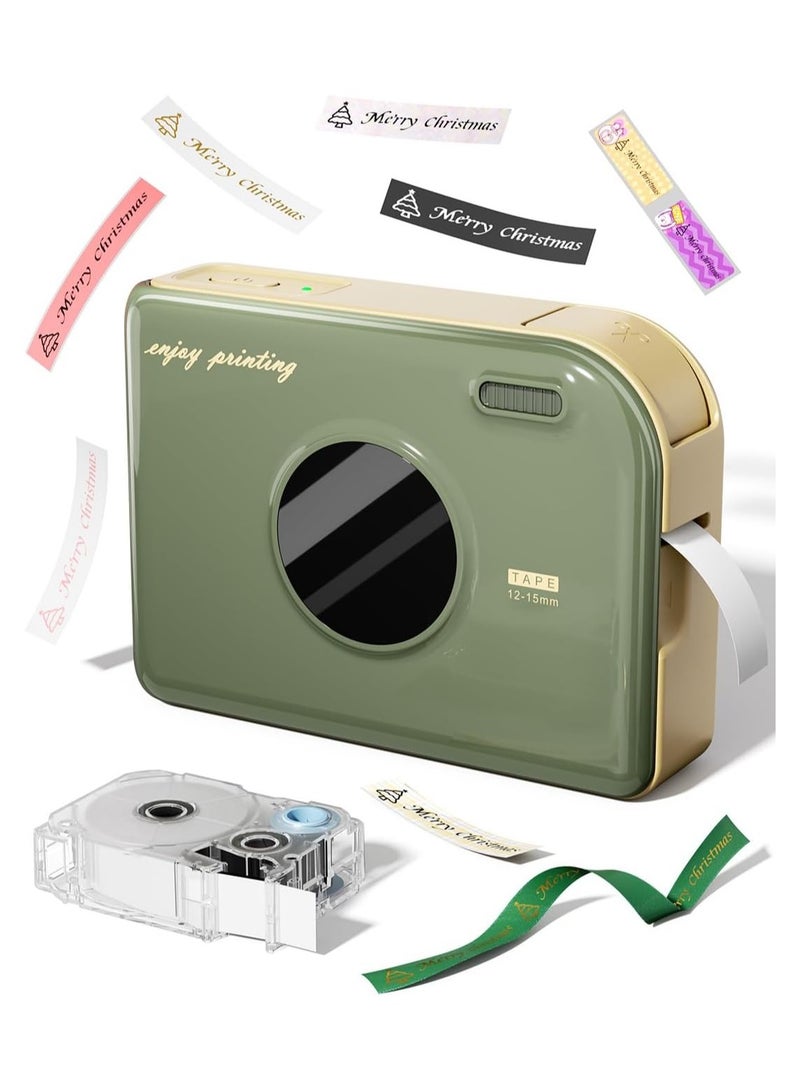general Label printer with waterproof labels; Bluetooth mini label printer with 12mm x 0.47mm white tape; rechargeable portable ribbon printer for gift wrapping; fabric name tags; suitable for indoor and outdoor use - Image 1
