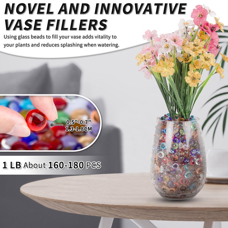 Foncomy 1 LB Mixed Color Flat Glass Beads, 160-180PCS Small Glass Marbles, Mini Flat Round Pebbles for Vase Filler and Floral, Fish Tank Rocks Decorative Gemstones for Home and Aquarium DÃ©cor - Image 2