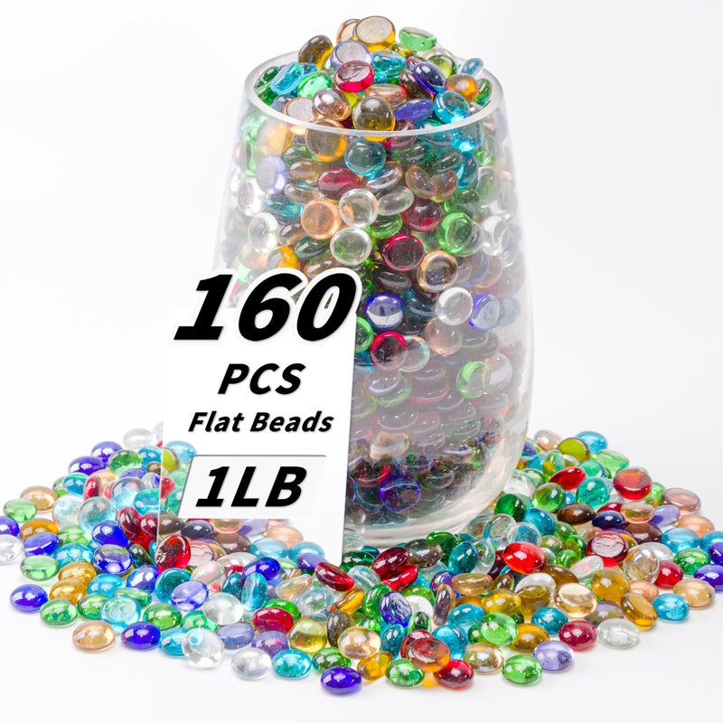 Foncomy 1 LB Mixed Color Flat Glass Beads, 160-180PCS Small Glass Marbles, Mini Flat Round Pebbles for Vase Filler and Floral, Fish Tank Rocks Decorative Gemstones for Home and Aquarium DÃ©cor - Image 1