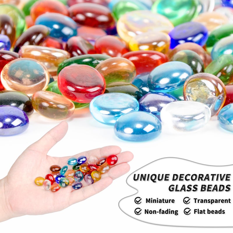 Foncomy 1 LB Mixed Color Flat Glass Beads, 160-180PCS Small Glass Marbles, Mini Flat Round Pebbles for Vase Filler and Floral, Fish Tank Rocks Decorative Gemstones for Home and Aquarium DÃ©cor - Image 3