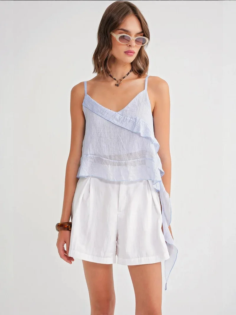 MixRay Mixray Frilly Textured V-Neck Crop Top