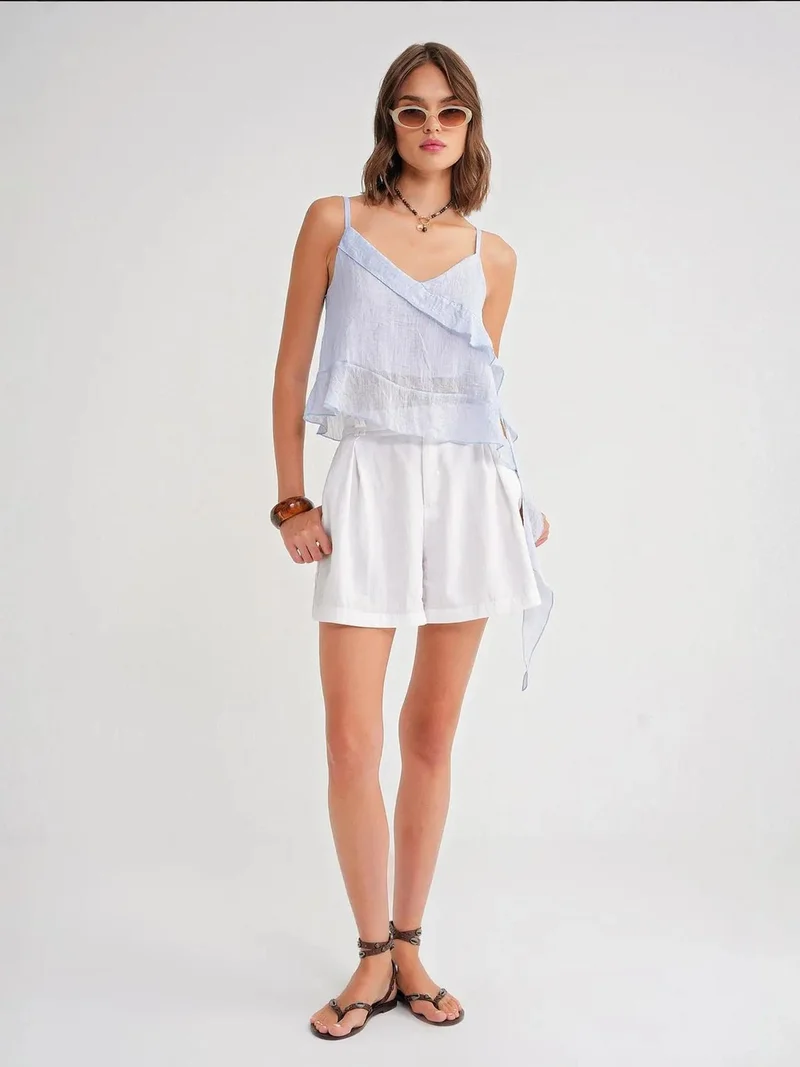 MixRay Mixray Frilly Textured V-Neck Crop Top
