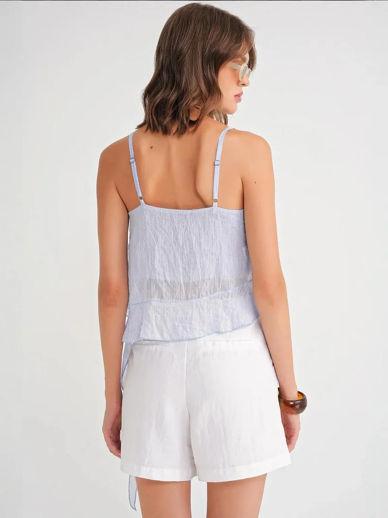 MixRay Baby Blue Mixray Frilly Textured V-Neck Crop Top for Women | Best Price UAE