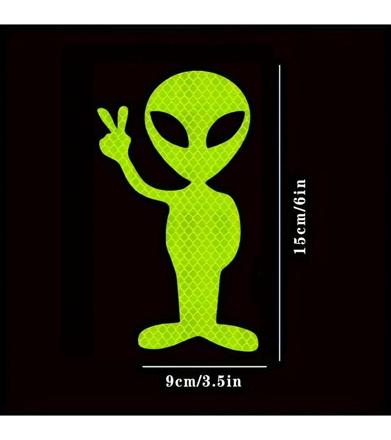 2 Pcs Green Red Alien Sticker Highly Reflective Motorcycle Vinyl Decals Fashionable Peace Sign Accessories Sunscreen - Image 2