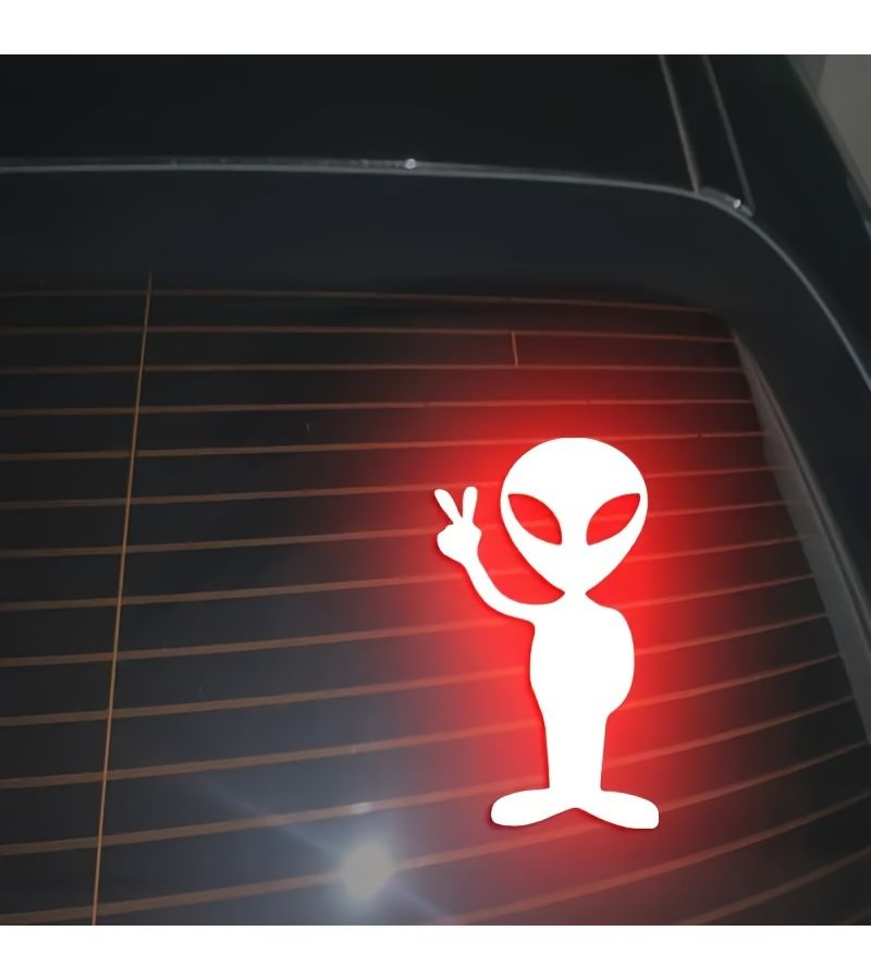 2 Pcs Green Red Alien Sticker Highly Reflective Motorcycle Vinyl Decals Fashionable Peace Sign Accessories Sunscreen - Image 4