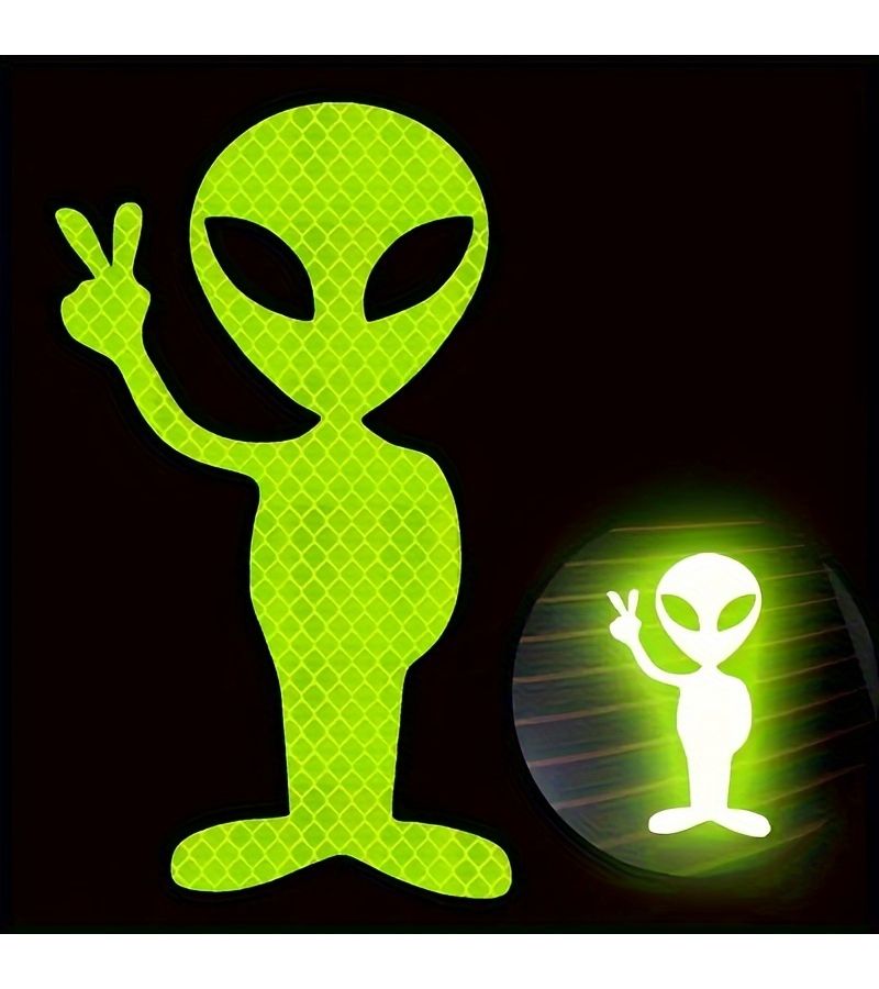 2 Pcs Green Red Alien Sticker Highly Reflective Motorcycle Vinyl Decals Fashionable Peace Sign Accessories Sunscreen - Image 5