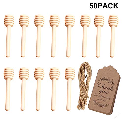 Amajoy 50PCS Small Wood Honey Dipper Sticks with Thank You Escort Card and Twine Server for Honey Jar Dispense Drizzle Honey Wedding Party Favor Baby Shower - Image 3