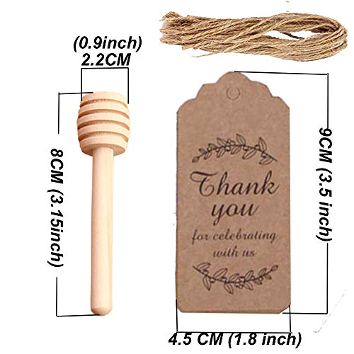 Amajoy 50PCS Small Wood Honey Dipper Sticks with Thank You Escort Card and Twine Server for Honey Jar Dispense Drizzle Honey Wedding Party Favor Baby Shower - Image 2