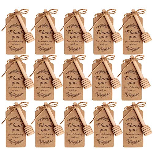 Amajoy 50PCS Small Wood Honey Dipper Sticks with Thank You Escort Card and Twine Server for Honey Jar Dispense Drizzle Honey Wedding Party Favor Baby Shower - Image 1
