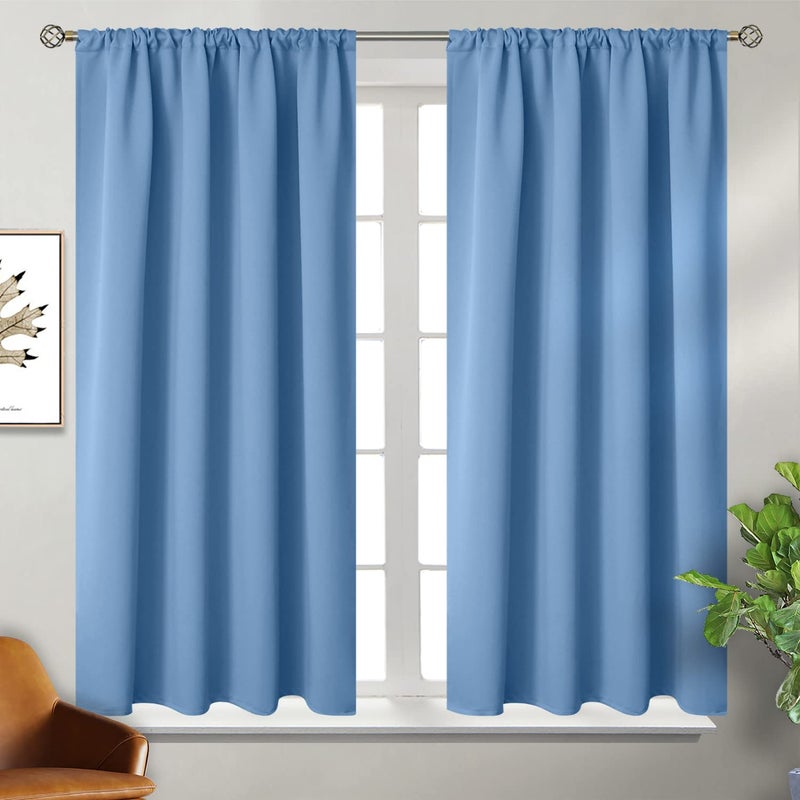 BGment Denim Blue Blackout Curtains for Bedroom 45 Inches Long - Short Thermal Insulated Drapes Room Darkening with Rod Pocket for Bathroom Window, 42 x 45 Inch, 2 Panels - Image 1
