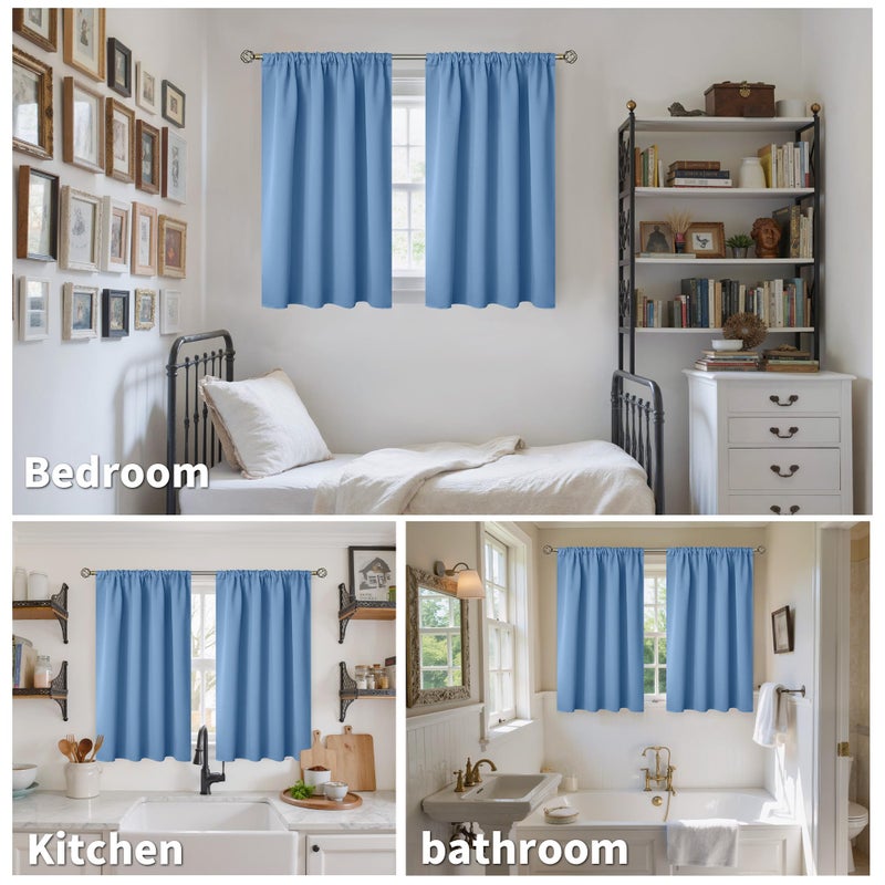 BGment Denim Blue Blackout Curtains for Bedroom 45 Inches Long - Short Thermal Insulated Drapes Room Darkening with Rod Pocket for Bathroom Window, 42 x 45 Inch, 2 Panels - Image 4
