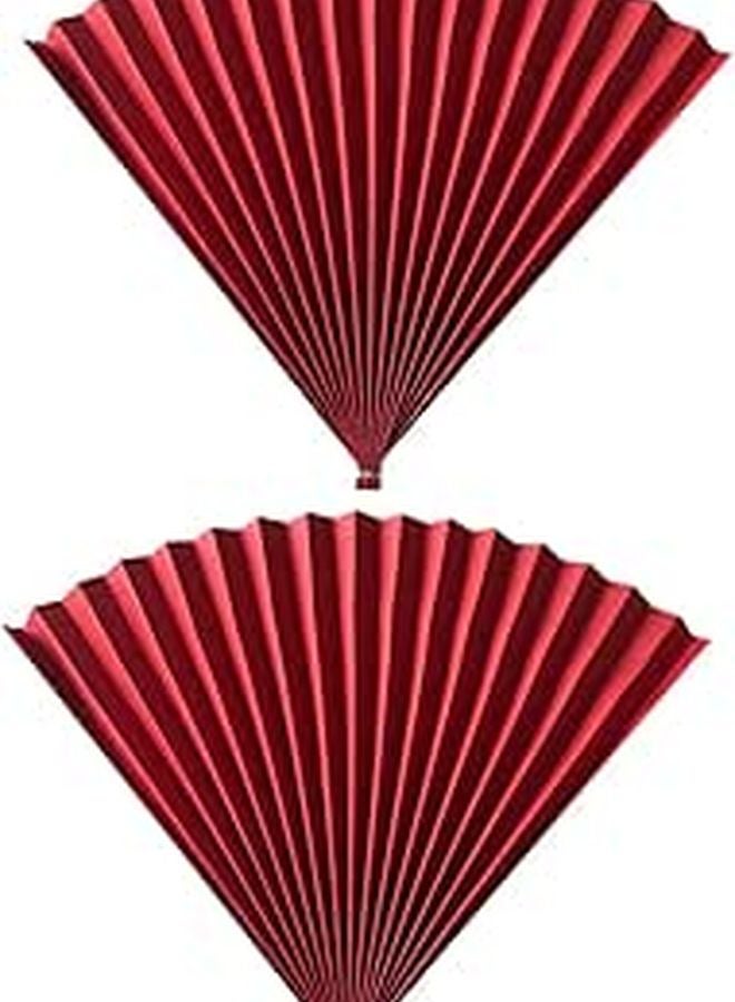 Chinese Style Folding Hand Fan 2 Pack Antique Red Paper Photo Prop Studio Decoration - Image 1