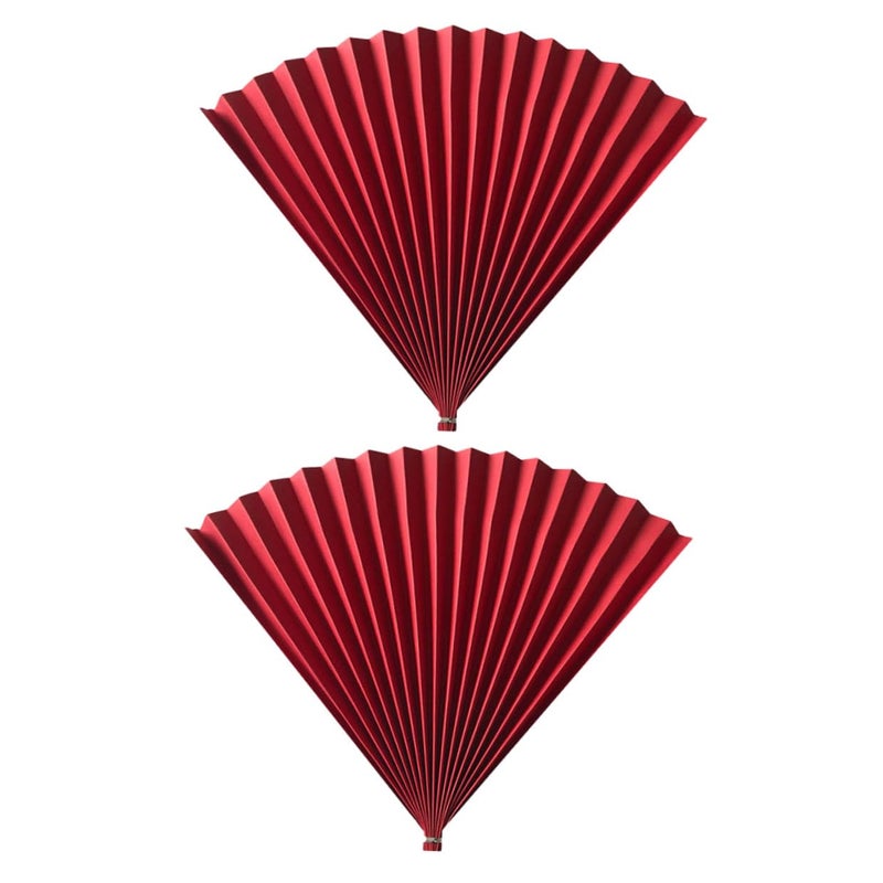 Chinese Style Folding Hand Fan 2 Pack Antique Red Paper Photo Prop Studio Decoration - Image 2