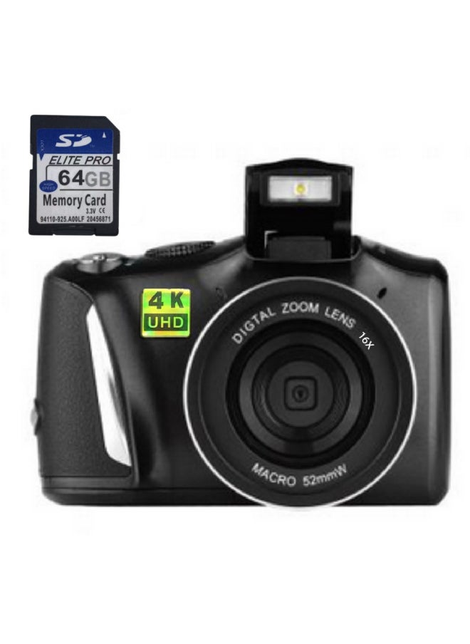 Generic English Product Digital Camera, 4K 48MP Full HD Point And Shooting Camera With 3-inch R6S-Body Color:Black +64G Card  - Image 1