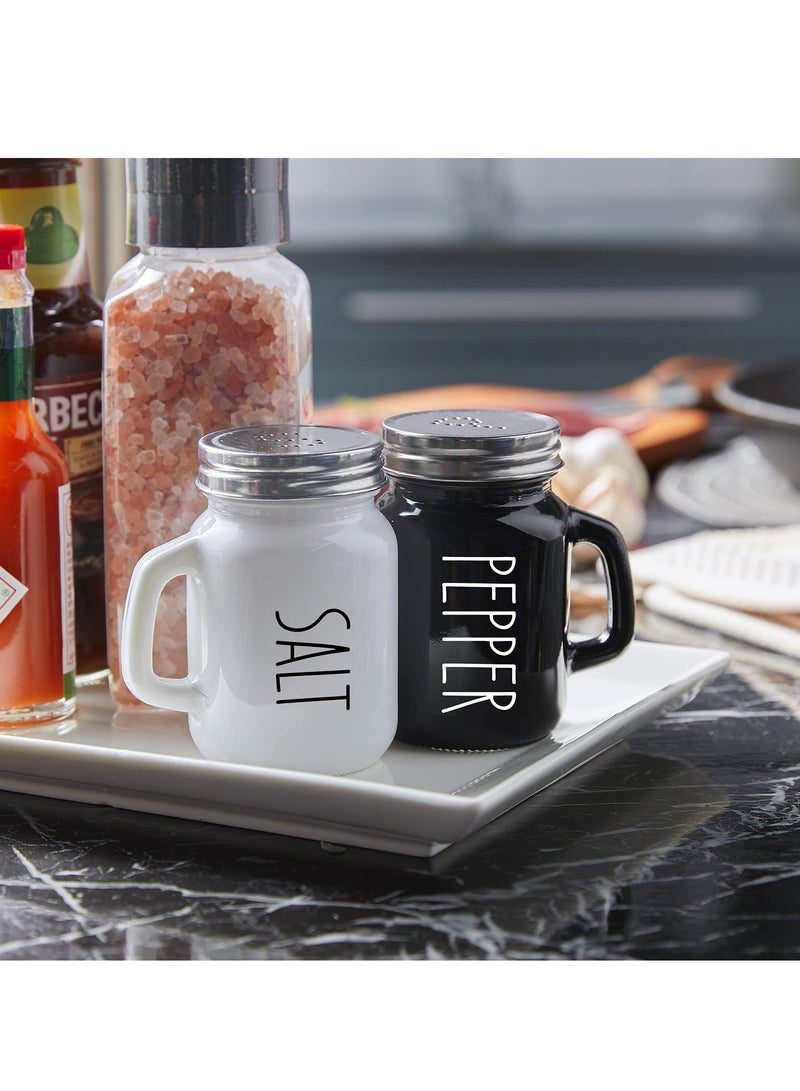 XiuWoo 2PC Salt and Pepper Shakers Set, 4 oz Cute Salt Pepper Shaker, Kitchen Decor for Home Restaurants Wedding, Glass Black White Shaker Sets with Stainless Steel Lids  - Image 2