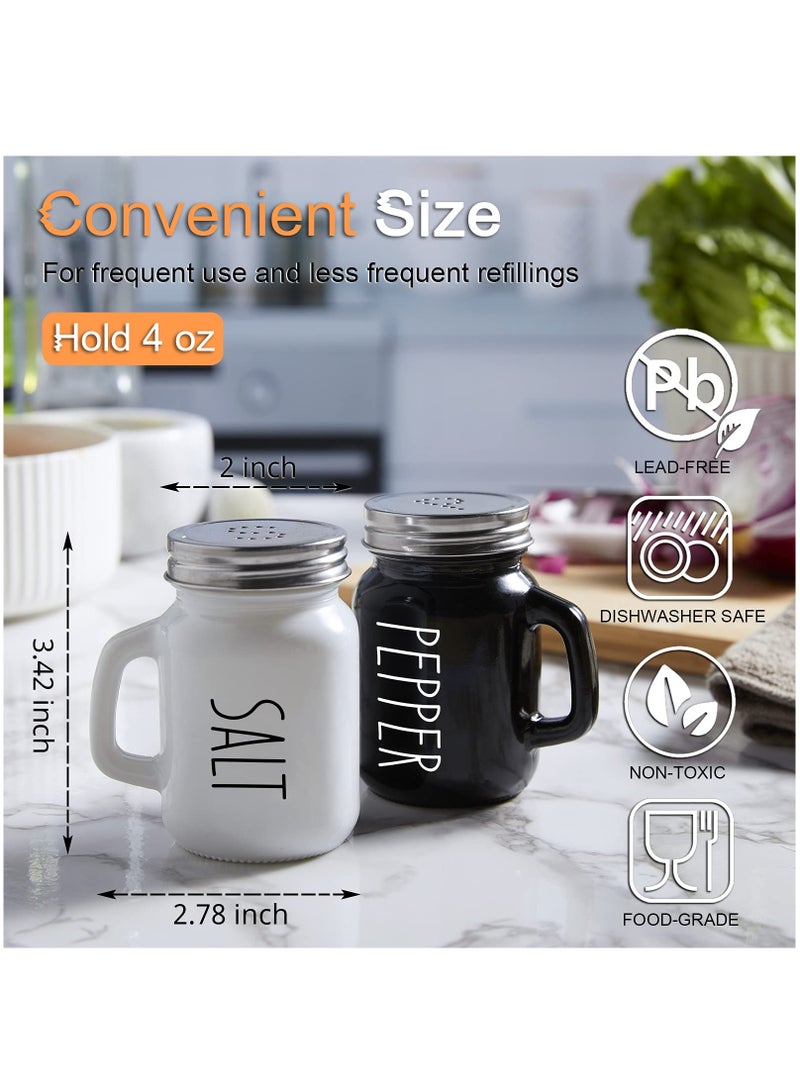 XiuWoo 2PC Salt and Pepper Shakers Set, 4 oz Cute Salt Pepper Shaker, Kitchen Decor for Home Restaurants Wedding, Glass Black White Shaker Sets with Stainless Steel Lids  - Image 3