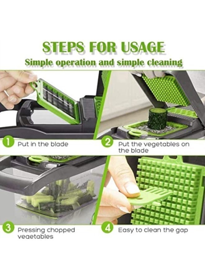 HPMY Veggie slicer 16 pieces (Gray, 1) 16 pieces hand operated vegetable slicer, veggie chopper, food chopper, onion cutter. - Image 5