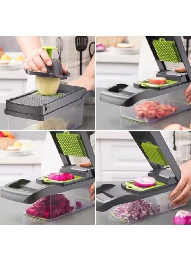 HPMY Veggie slicer 16 pieces (Gray, 1) 16 pieces hand operated vegetable slicer, veggie chopper, food chopper, onion cutter. - Image 4