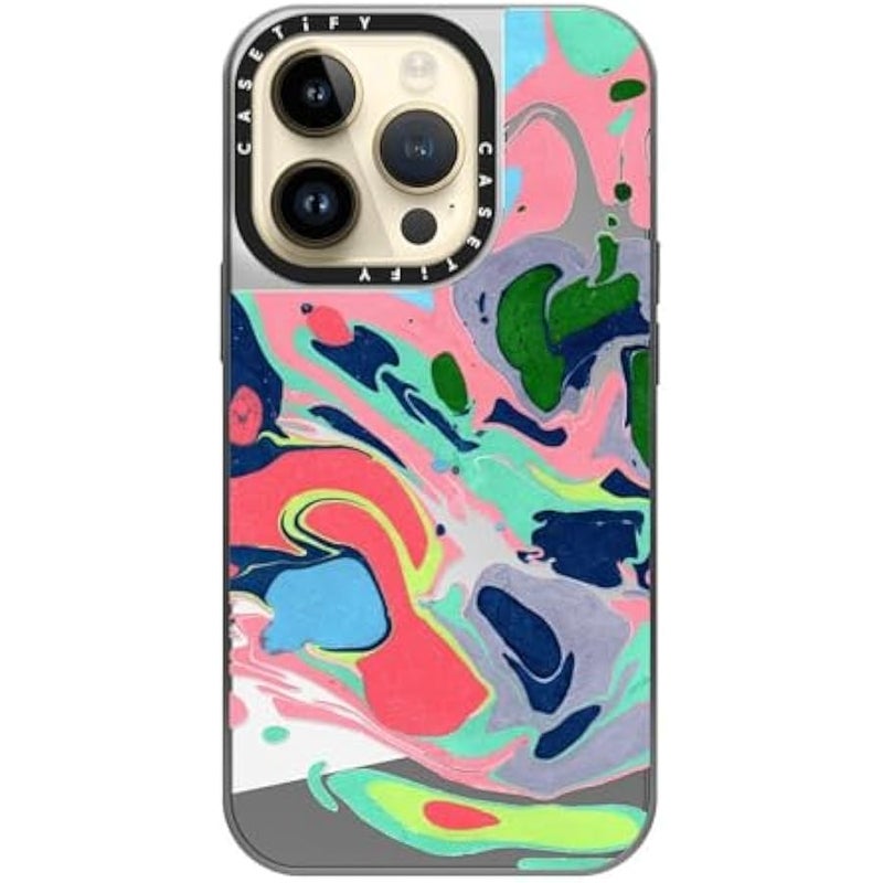 Casetify Mirror Case for iPhone 14 Pro 【Reflective / 4.9ft Drop Protection/Compatible with Magsafe】 - Simply MARBELLOUS - Silver on Silver - Image 4