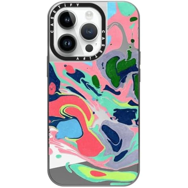 Casetify Mirror Case for iPhone 14 Pro 【Reflective / 4.9ft Drop Protection/Compatible with Magsafe】 - Simply MARBELLOUS - Silver on Silver - Image 1