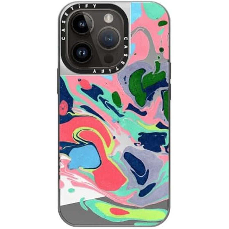 Casetify Mirror Case for iPhone 14 Pro 【Reflective / 4.9ft Drop Protection/Compatible with Magsafe】 - Simply MARBELLOUS - Silver on Silver - Image 3