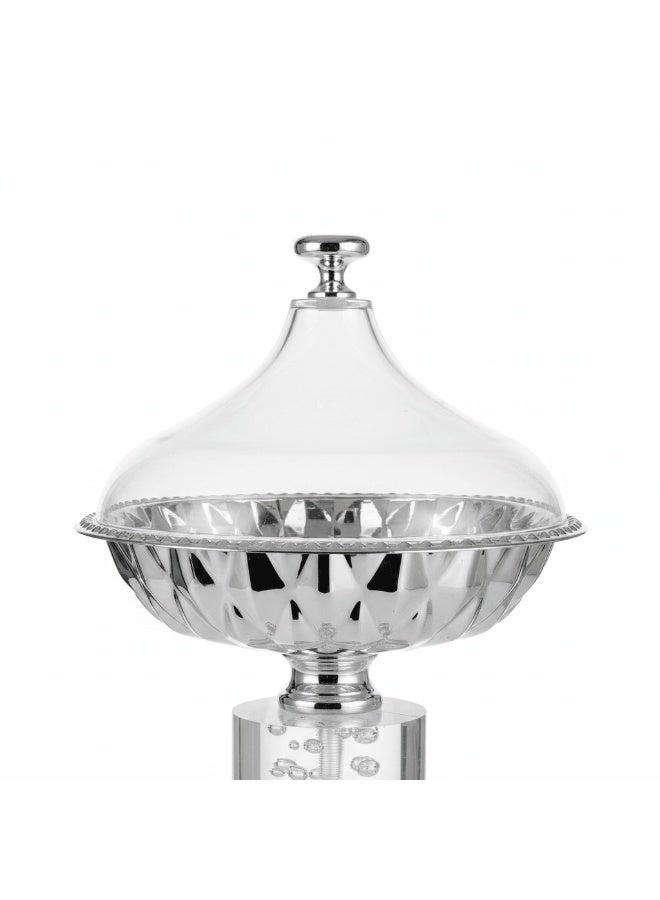 AKDC Acrylic Footed Silver Candy Bowl with Acrylic Dome Lid - 20x15 cm - Image 3