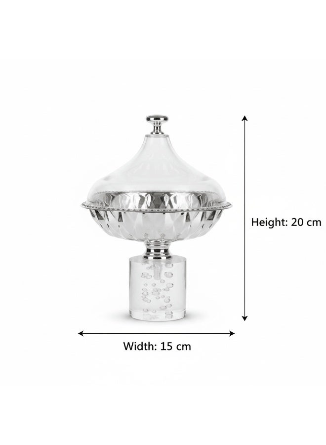 AKDC Acrylic Footed Silver Candy Bowl with Acrylic Dome Lid - 20x15 cm - Image 2