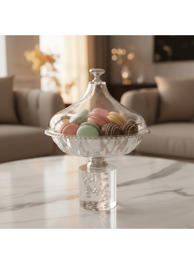 AKDC Acrylic Footed Silver Candy Bowl with Acrylic Dome Lid - 20x15 cm - Image 1