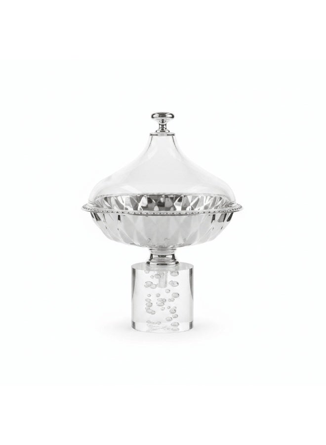 AKDC Acrylic Footed Silver Candy Bowl with Acrylic Dome Lid - 20x15 cm - Image 4