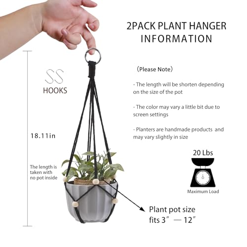 Artilady Black Hanging Planter for Indoor Plants Macrame Plant Hanger Large Hanging Plant Holder Basket with Adjustable Beads Outdoor Window Boho Plant Wall Decor (Black Bead-2pcs) - Image 5