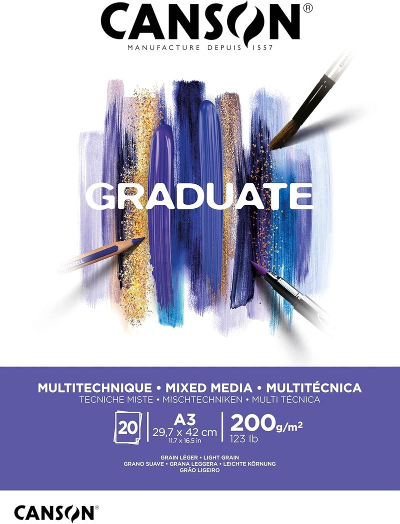 Canson Graduate Mix Medium Fine 200 g Glued Pad A3 20H White - Image 1