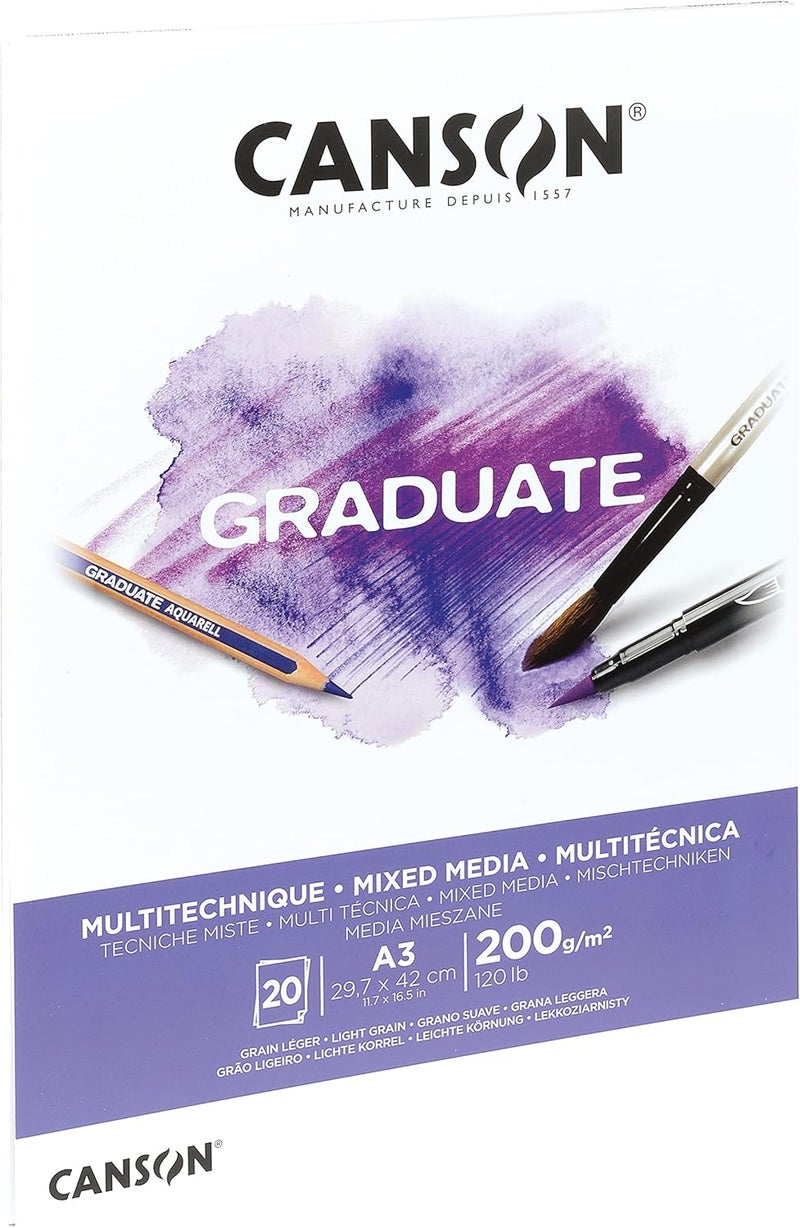 Canson Graduate Mix Medium Fine 200 g Glued Pad A3 20H White - Image 2