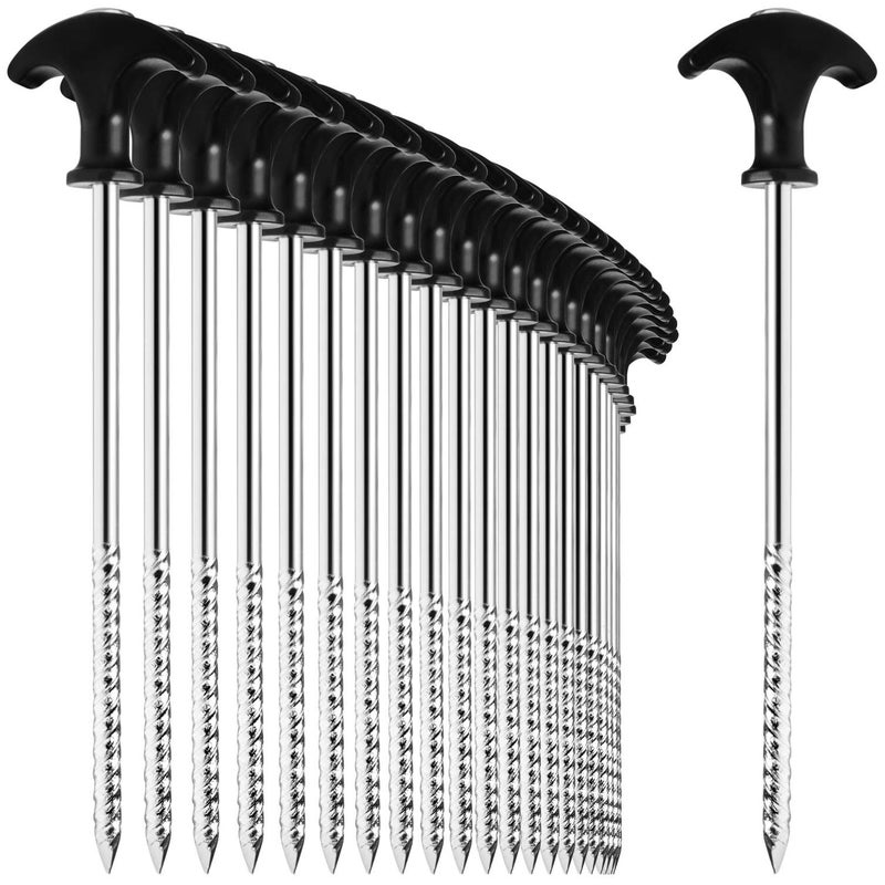 com-four® 24 x Steel Tent Pegs – Heavy Duty Ground Pegs with Thread for Camping and Outdoors – Ideal for Normal and Hard Floors with T-Handle - Image 1