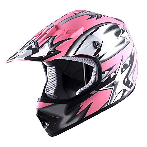 1Storm خوذة موتوكروس للشباب 1Storm BMX MX ATV خوذة دراجة نارية مات ستار وردي + نظارات + حزمة قفازات MG الشباب الوردية - Image 2