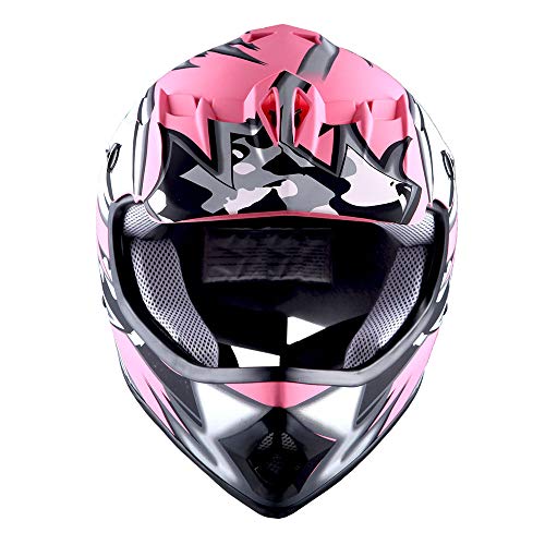 1Storm خوذة موتوكروس للشباب 1Storm BMX MX ATV خوذة دراجة نارية مات ستار وردي + نظارات + حزمة قفازات MG الشباب الوردية - Image 4