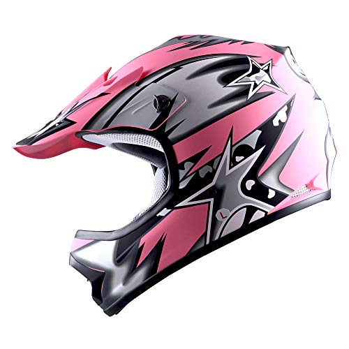 1Storm خوذة موتوكروس للشباب 1Storm BMX MX ATV خوذة دراجة نارية مات ستار وردي + نظارات + حزمة قفازات MG الشباب الوردية - Image 3