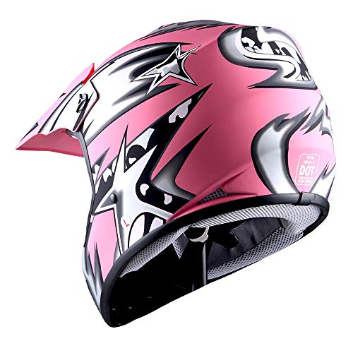 1Storm خوذة موتوكروس للشباب 1Storm BMX MX ATV خوذة دراجة نارية مات ستار وردي + نظارات + حزمة قفازات MG الشباب الوردية - Image 5