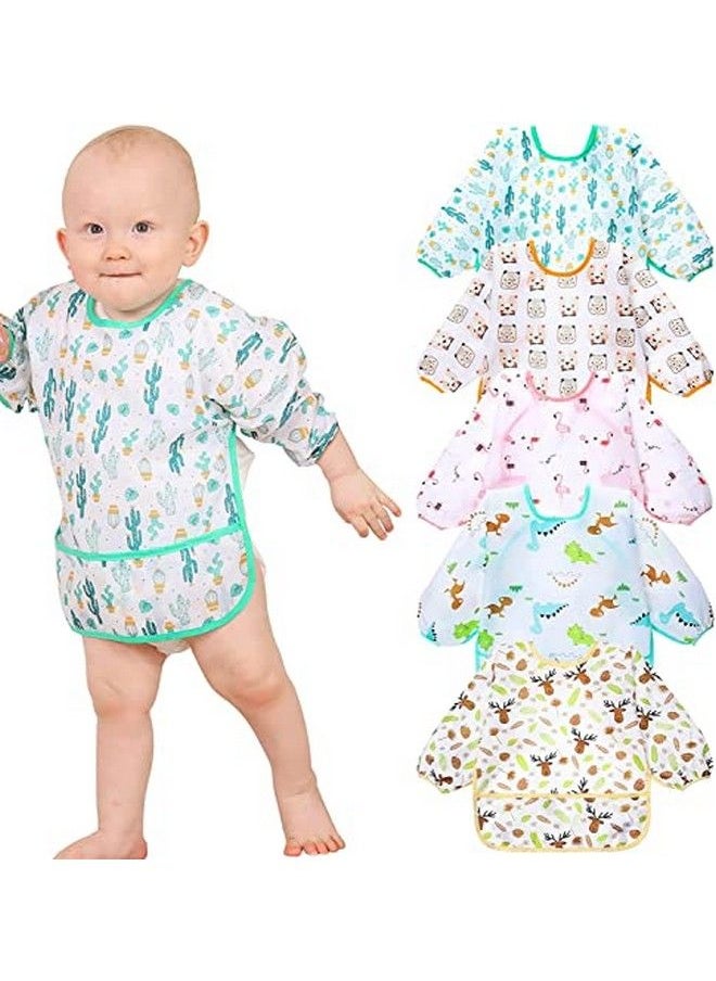Lictin Long Sleeve Baby Bibs For Boy Or Girlfully Waterproof Toddler Bibs25 Years Neutral Baby Smock For Eatingreusable Infant Wearable Bibs For Feeding Teething Or Weaningeasy To Clean5 Pcs  - Image 1