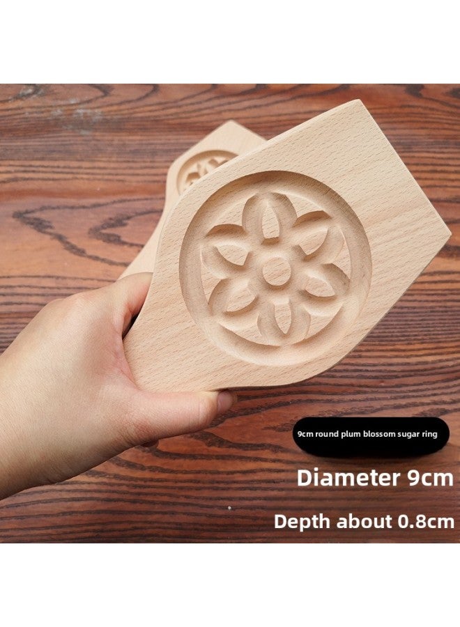 Solid Wood Beech Moon Cake Mold Guangdong Special Rice Pastry Imprint Six-petal Round Plum Blossom Sugar Ring Cake Printing Household