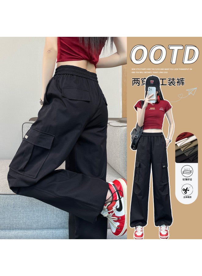 Hstyle American High-waist Convertible Cargo Pants For Women 2025 Spring/summer Versatile Slimming Loose Fit optional Extra-long Wide-leg Trousers - Image 2