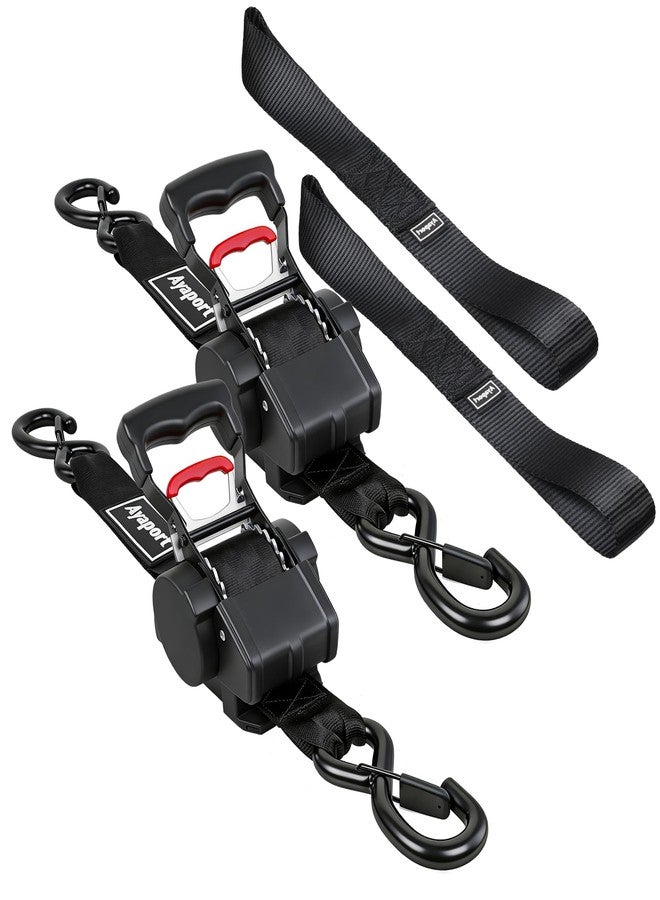 Ayaport Retractable Ratchet Straps 1.75in X 10ft, 4400lbs Break Strength, Heavy Duty Ratchet Straps Self RetractableTie Down Straps with Hook & Soft Loops for Motorcycle, Cargo Trailer, Truck, 2PK - Image 1