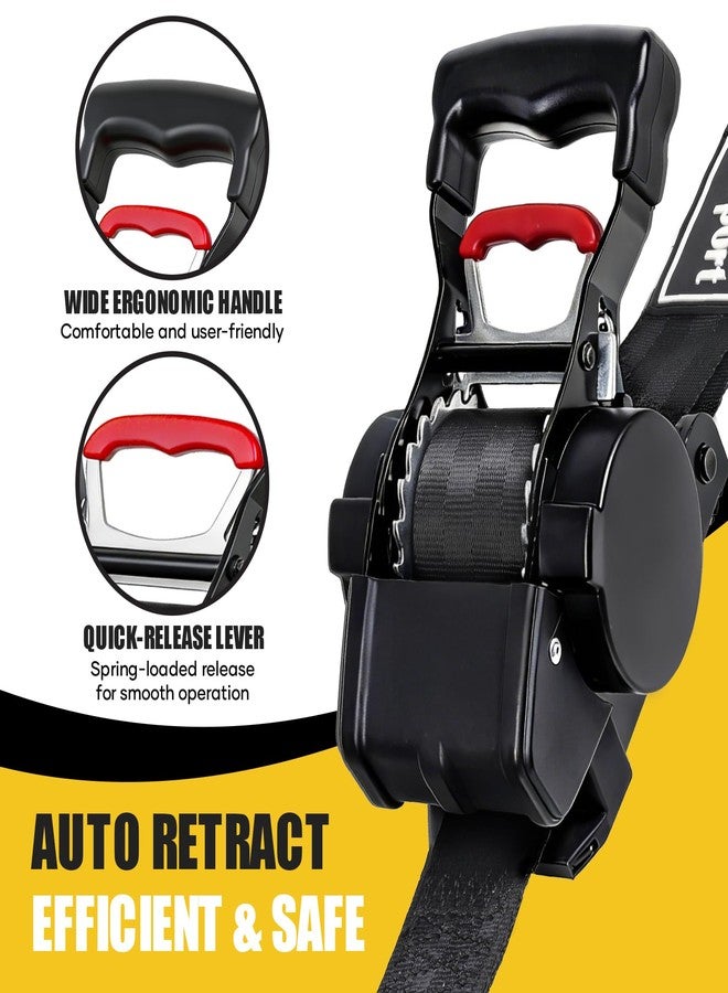 Ayaport Retractable Ratchet Straps 1.75in X 10ft, 4400lbs Break Strength, Heavy Duty Ratchet Straps Self RetractableTie Down Straps with Hook & Soft Loops for Motorcycle, Cargo Trailer, Truck, 2PK - Image 2