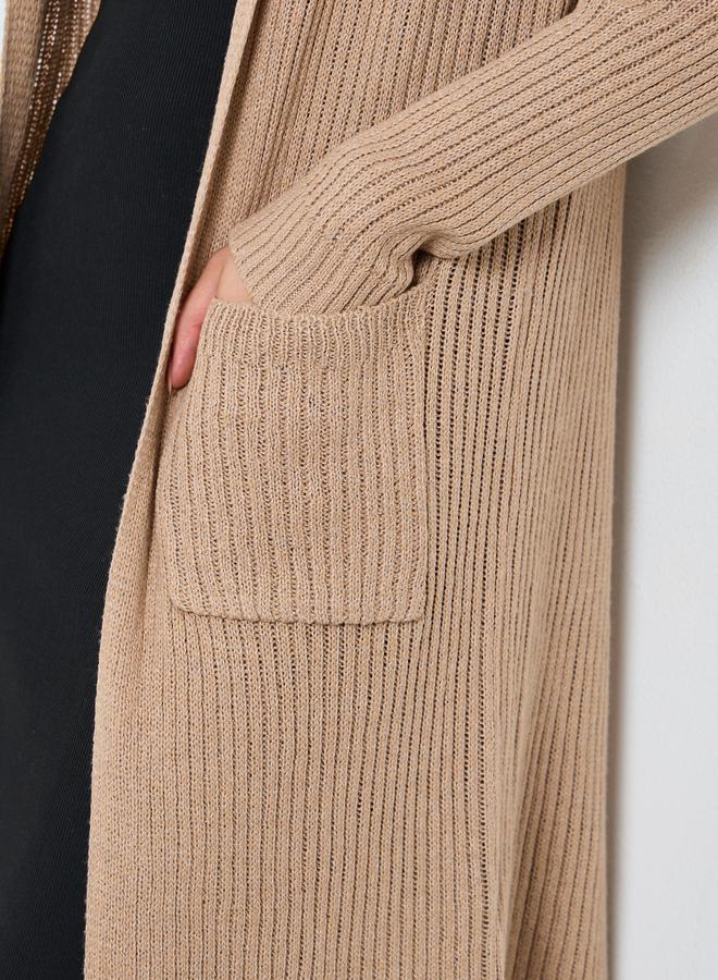 Take Two Beige Textured Knit Hooded Cardigan - Image 3