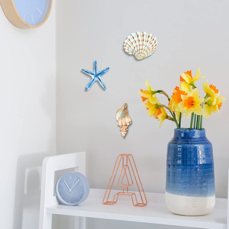 Yookeer 4 Pcs Beach Wall Decor, Wooden Seashell Starfish Wall Decoration, Ocean Coastal Nautical Decorative Art, Rustic Seaside Theme Art for Bathroom Living Room Bedroom Summer Home Decor Gift(Small) - Image 4