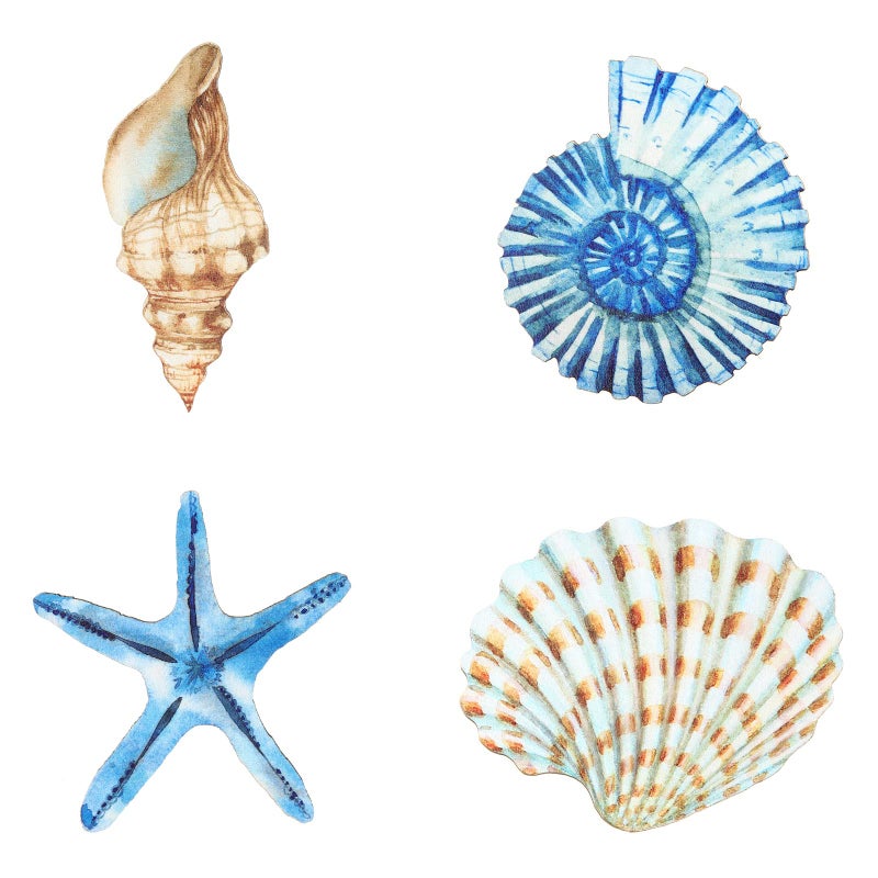 Yookeer 4 Pcs Beach Wall Decor, Wooden Seashell Starfish Wall Decoration, Ocean Coastal Nautical Decorative Art, Rustic Seaside Theme Art for Bathroom Living Room Bedroom Summer Home Decor Gift(Small) - Image 1