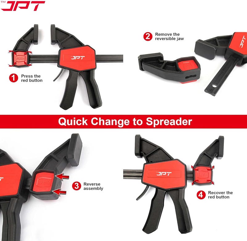 JPT Pro Series 18-Inch Quick-Grip Bar Clamps | 300mm Clamping Range | One-Handed Wood Clamps with Quick-Release Trigger | Heavy-Duty Spreader F-Clamp Set | 155 lbs Hold | Woodworking, Carpentry, DIY - Image 4