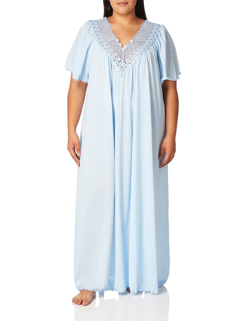 Shadowline Women's Beloved 53 Inch Flutter Sleeve Long Gown, Blue, Small - Image 4