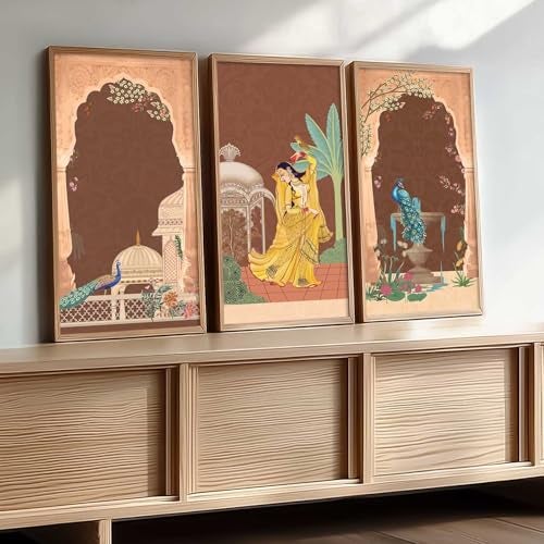 kotart - Traditional Indian Art Pichwai Wall Décor Paintings | Painting for wall Decoration | Madhubani Art Painting with Frame for Living Room set of 3 (10X19 INCH, B) - Image 3